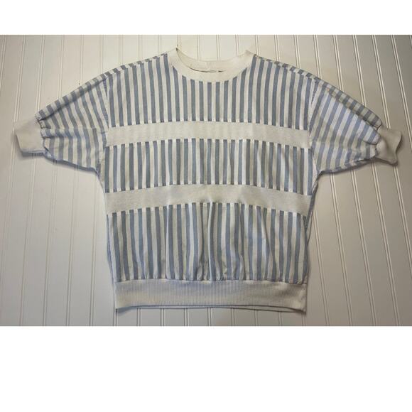 Vintage Caribou Striped Short Sleeve Top Stretchy Made in USA Size Medium Large - Picture 1 of 6